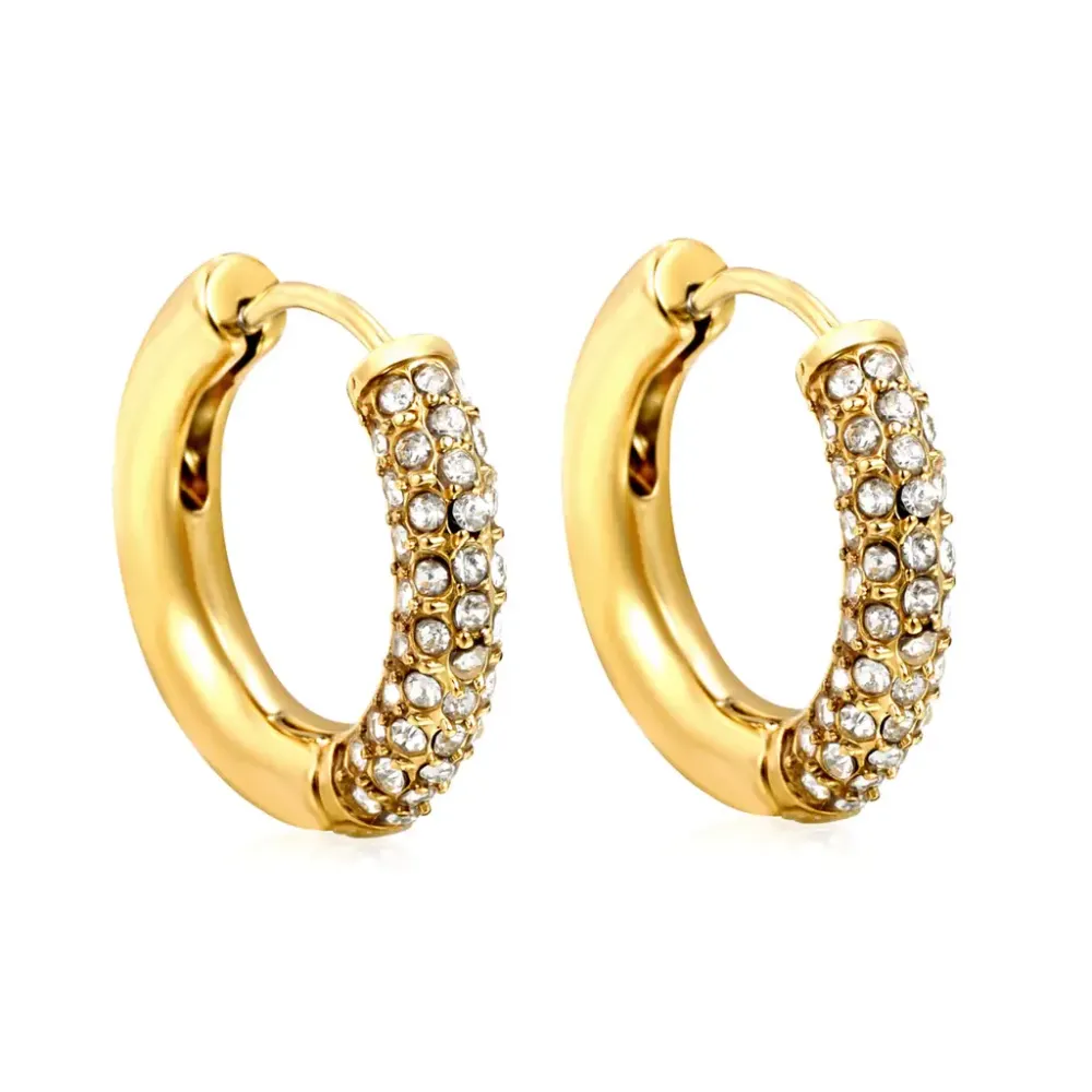 Elegante Creolen mit weißen Zirkonia – Runde Ohrringe in 18K vergoldet